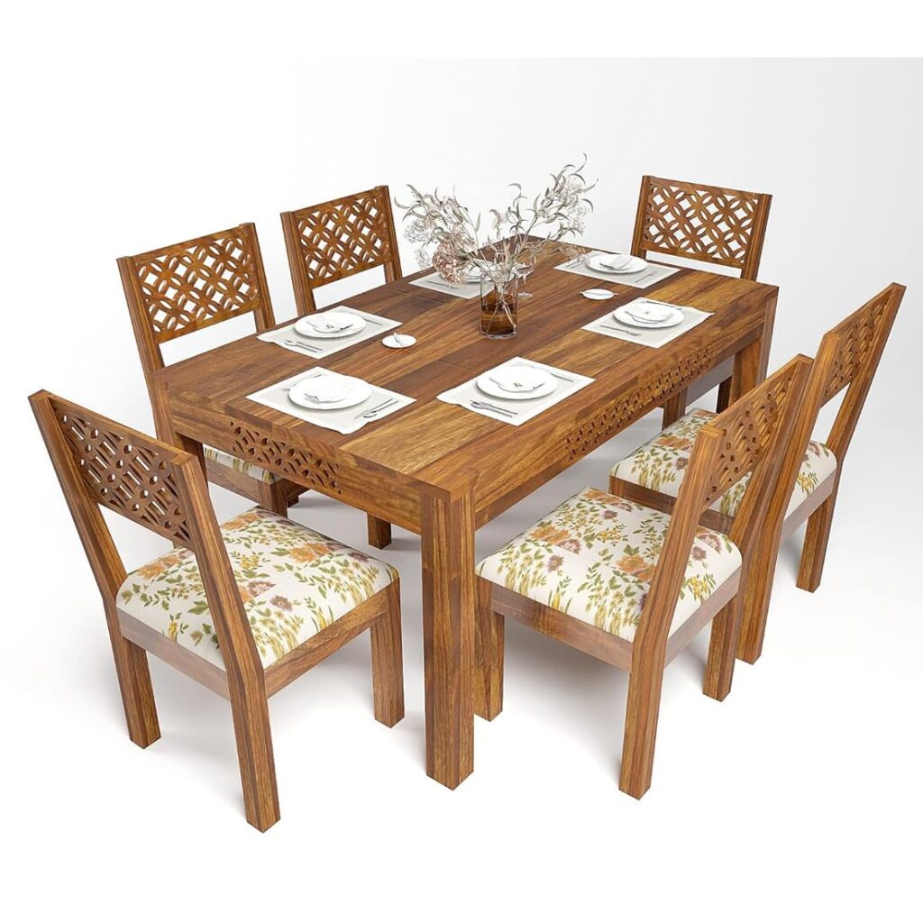 Sheesham Wood Dining Table(57x35) with 6 Chairs | Honey -DIY